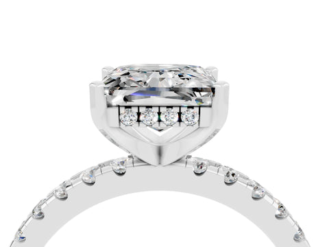 White gold Princess Cut Moissanite Solitaire Ring with Pavé Band and Four-Prong Setting_16