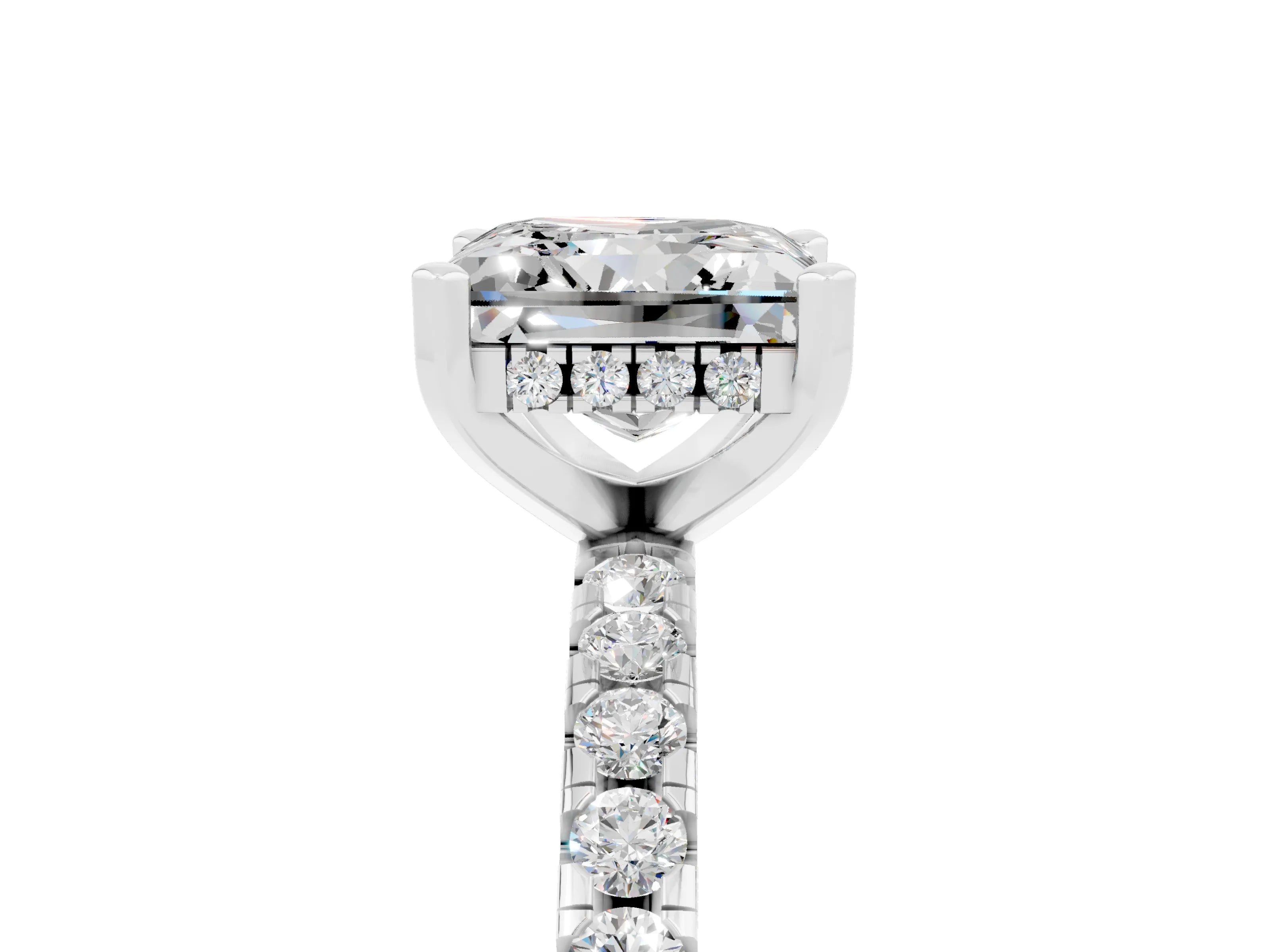 White gold Princess Cut Moissanite Solitaire Ring with Pavé Band and Four-Prong Setting_17