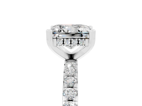 White gold Princess Cut Moissanite Solitaire Ring with Pavé Band and Four-Prong Setting_17
