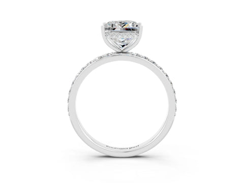 White gold Princess Cut Moissanite Solitaire Ring with Pavé Band and Hidden Halo_27
