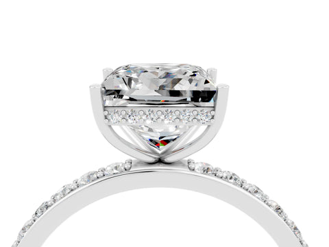 White gold Princess Cut Moissanite Solitaire Ring with Pavé Band and Hidden Halo_4