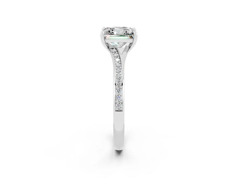 White gold Princess Cut Moissanite Solitaire Ring with Pavé Band and Prong Setting_14