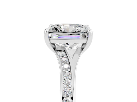 White gold Princess Cut Moissanite Solitaire Ring with Pavé Band and Prong Setting_17