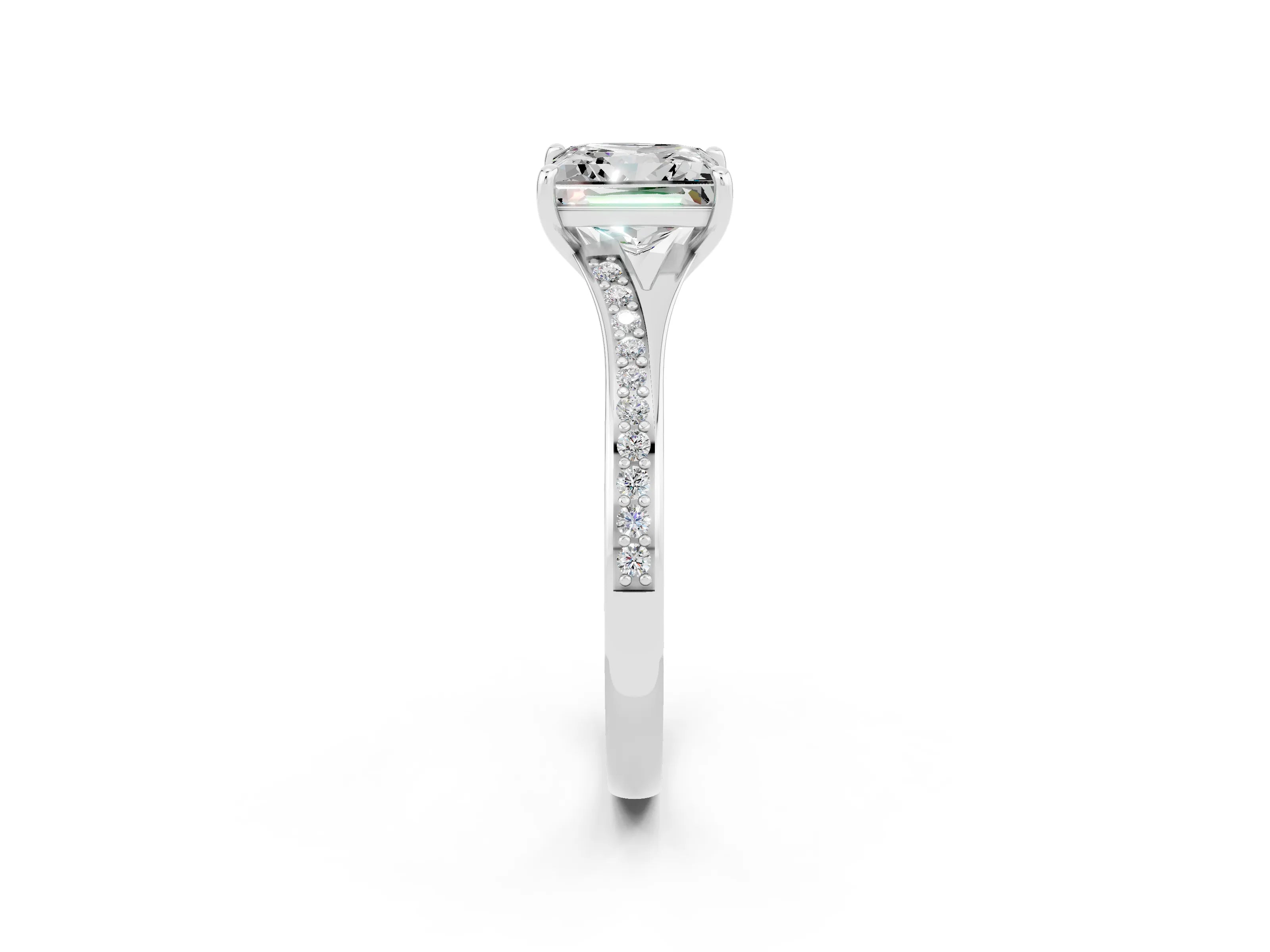 White gold Princess Cut Moissanite Solitaire Ring with Pavé Band and Prong Setting_2