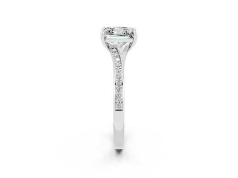 White gold Princess Cut Moissanite Solitaire Ring with Pavé Band and Prong Setting_2