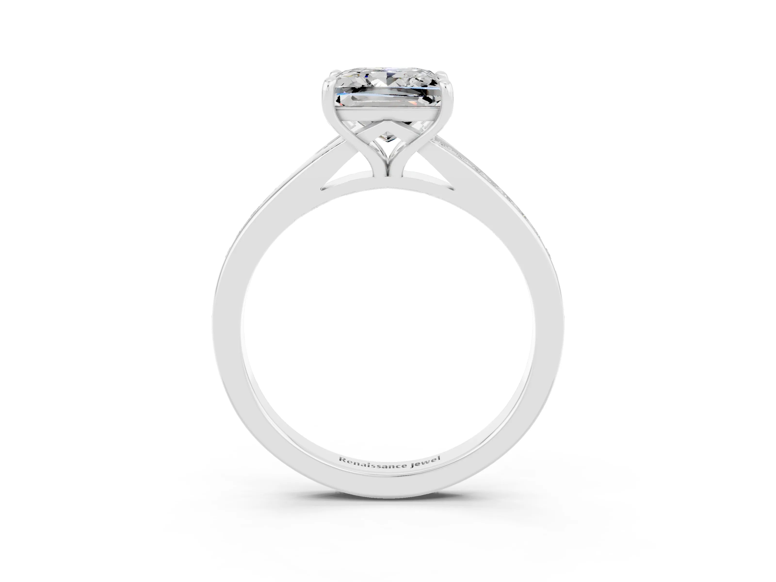 White gold Princess Cut Moissanite Solitaire Ring with Pavé Band and Prong Setting_3