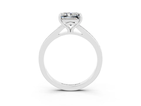 White gold Princess Cut Moissanite Solitaire Ring with Pavé Band and Prong Setting_3