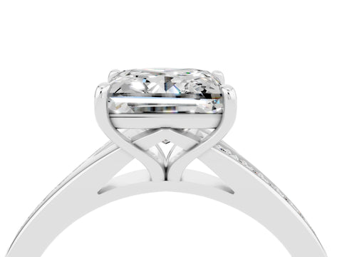 White gold Princess Cut Moissanite Solitaire Ring with Pavé Band and Prong Setting_4
