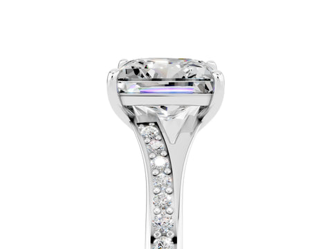White gold Princess Cut Moissanite Solitaire Ring with Pavé Band and Prong Setting_5