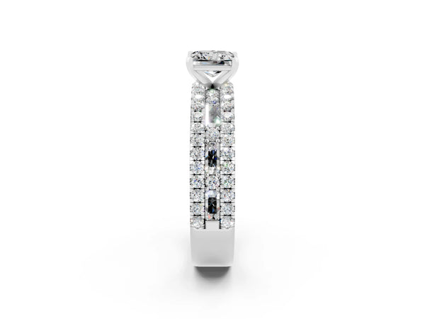 White gold Princess Cut Moissanite Solitaire Ring with Pavé and Channel Set Band