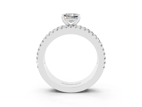 White gold Princess Cut Moissanite Solitaire Ring with Pavé and Channel Set Band_3