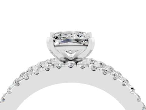 White gold Princess Cut Moissanite Solitaire Ring with Pavé and Channel Set Band_4