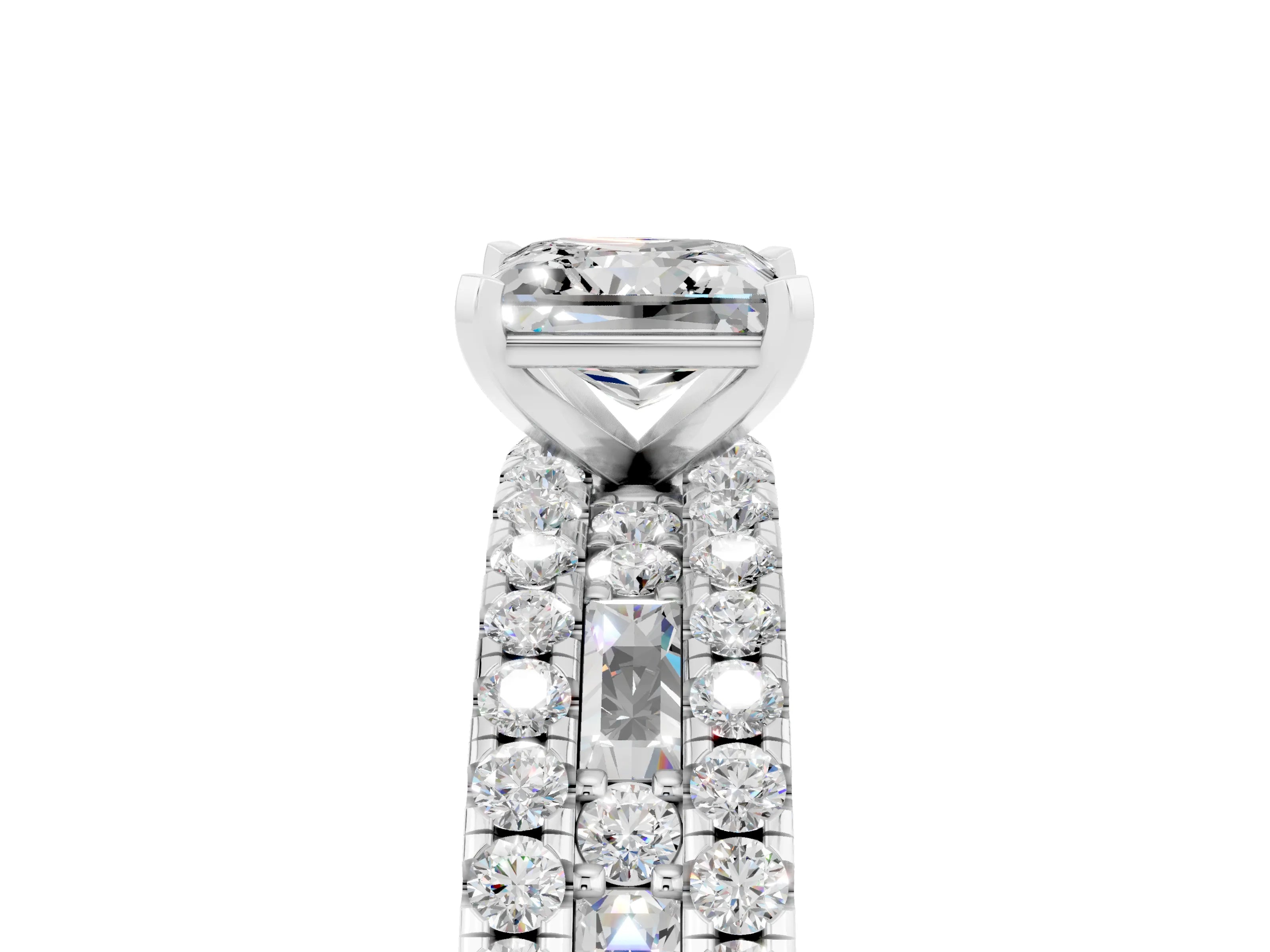 White gold Princess Cut Moissanite Solitaire Ring with Pavé and Channel Set Band_5