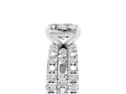 White gold Princess Cut Moissanite Solitaire Ring with Pavé and Channel Set Band_5