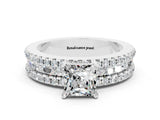 White gold Princess Cut Moissanite Solitaire Ring with Pavé and Channel Set Band