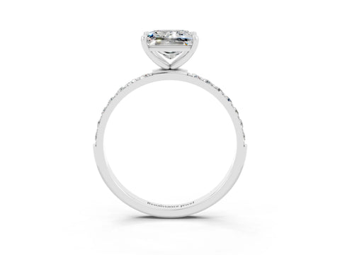 White gold Princess Cut Moissanite Solitaire Ring with Pave Band and Four Prong Setting_15