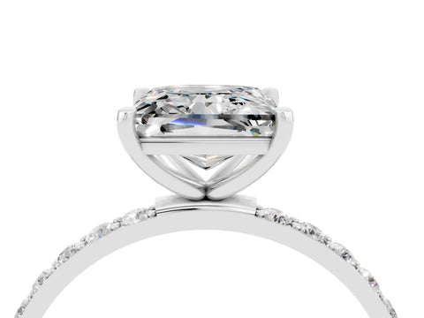 White gold Princess Cut Moissanite Solitaire Ring with Pave Band and Four Prong Setting_16