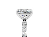 White gold Princess Cut Moissanite Solitaire Ring with Pave Band and Four Prong Setting_17