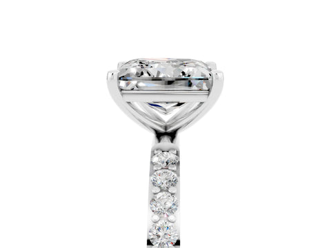 White gold Princess Cut Moissanite Solitaire Ring with Pave Band and Four Prong Setting_17