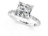White gold Princess Cut Moissanite Solitaire Ring with Pave Band and Four Prong Setting_25