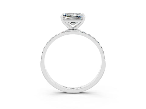 White gold Princess Cut Moissanite Solitaire Ring with Pave Band and Four Prong Setting_27