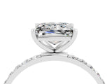 White gold Princess Cut Moissanite Solitaire Ring with Pave Band and Four Prong Setting_28