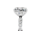 White gold Princess Cut Moissanite Solitaire Ring with Pave Band and Four Prong Setting_29