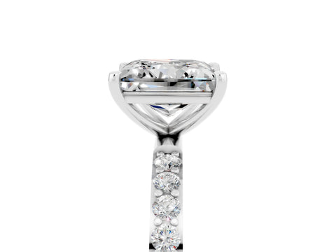 White gold Princess Cut Moissanite Solitaire Ring with Pave Band and Four Prong Setting_29