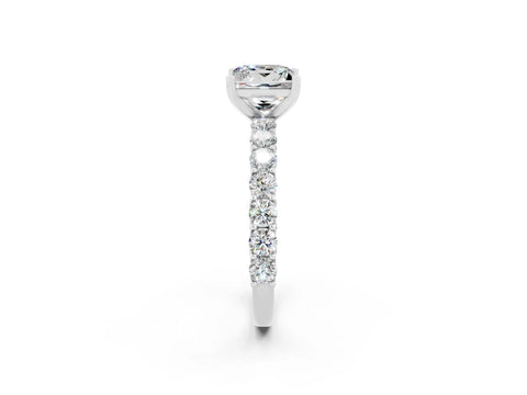 White gold Princess Cut Moissanite Solitaire Ring with Shared Prong Pavé Band and Four-Prong Setting_2