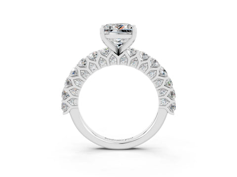 White gold Princess Cut Moissanite Solitaire Ring with Shared Prong Pavé Band and Four-Prong Setting_3