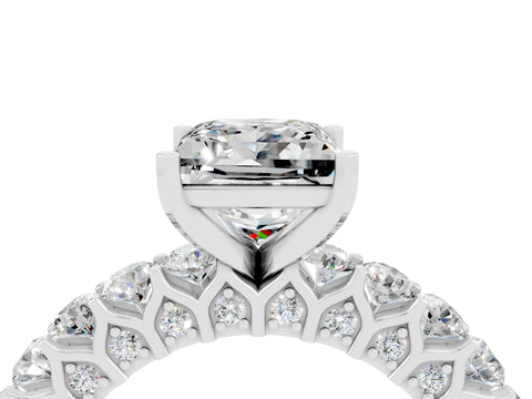 White gold Princess Cut Moissanite Solitaire Ring with Shared Prong Pavé Band and Four-Prong Setting_4