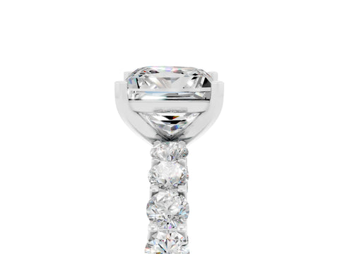 White gold Princess Cut Moissanite Solitaire Ring with Shared Prong Pavé Band and Four-Prong Setting_5