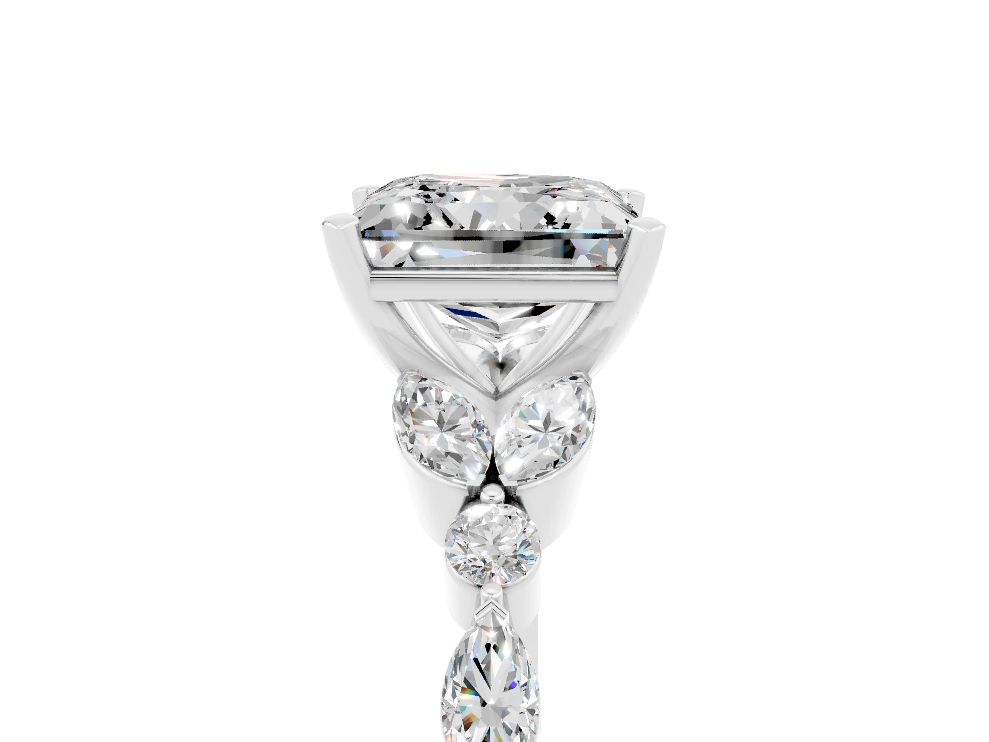 White gold Princess Cut Moissanite Solitaire Ring with Side Stones and Four-Prong Setting_17
