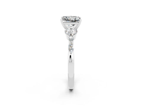 White gold Princess Cut Moissanite Solitaire Ring with Side Stones and Four-Prong Setting_26
