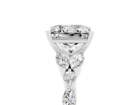 White gold Princess Cut Moissanite Solitaire Ring with Side Stones and Four-Prong Setting_29