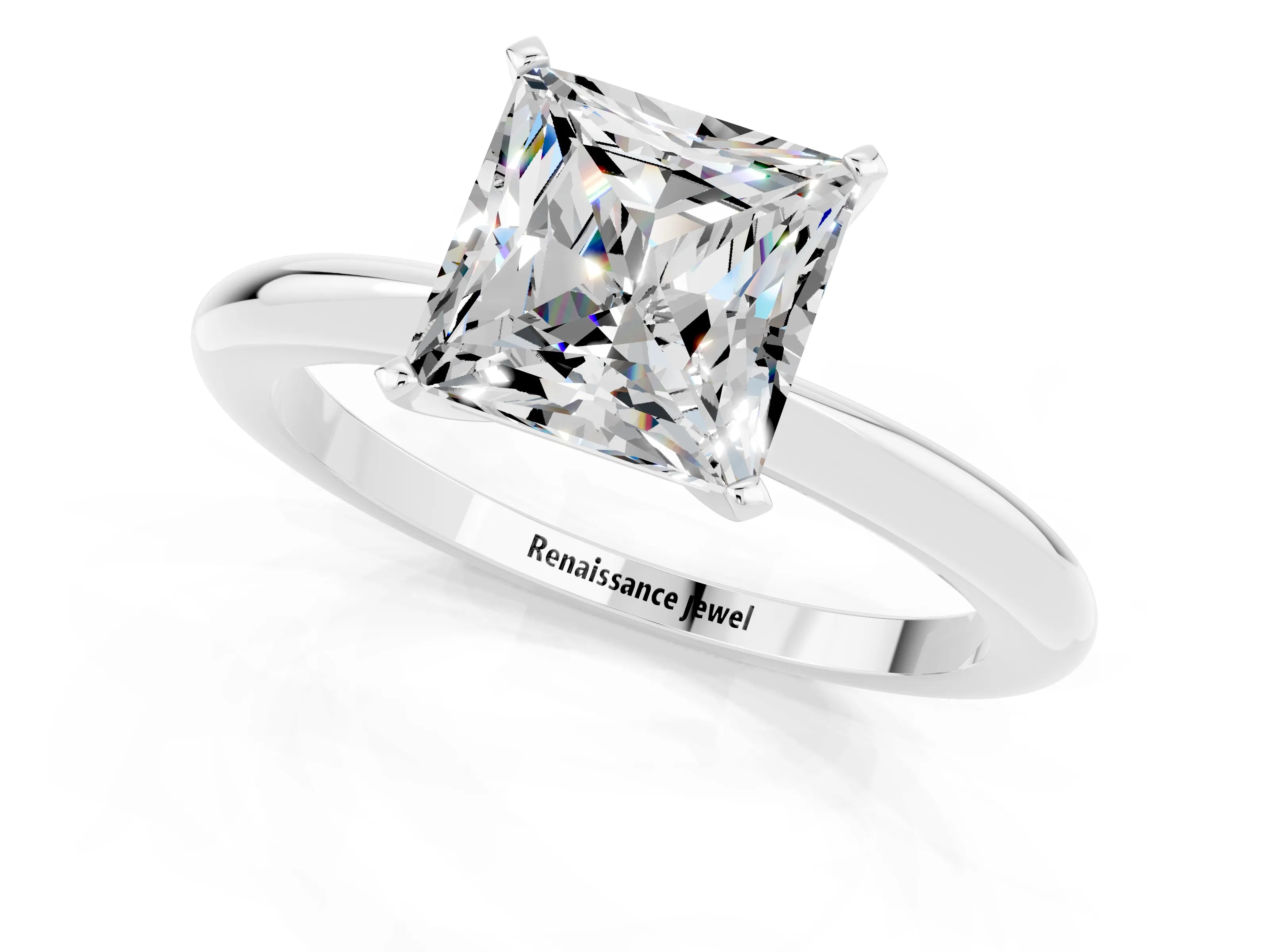 White gold Princess Cut Moissanite Solitaire Ring with Six-Prong Setting and Classic Band_1