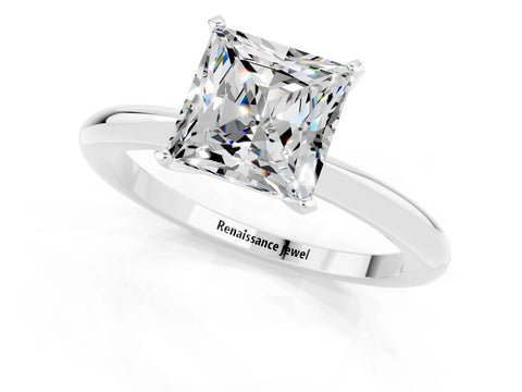 White gold Princess Cut Moissanite Solitaire Ring with Six-Prong Setting and Classic Band_1