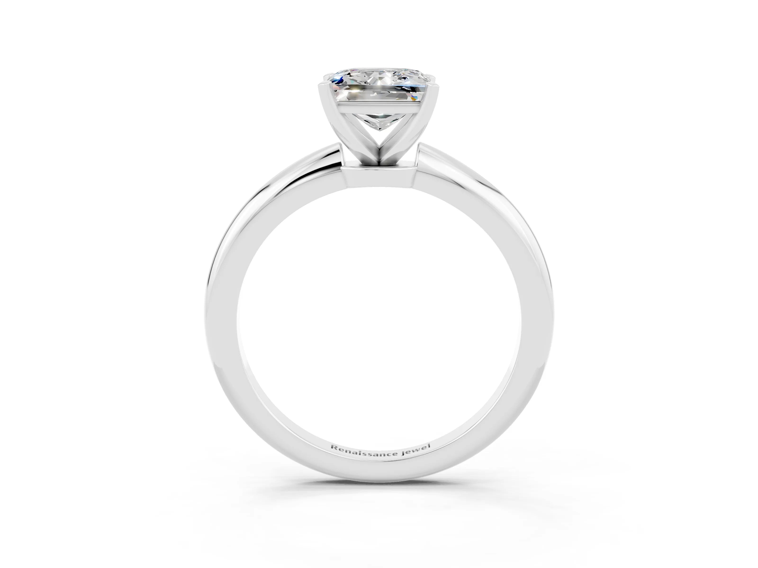 White gold Princess Cut Moissanite Solitaire Ring with Six-Prong Setting and Classic Band_3