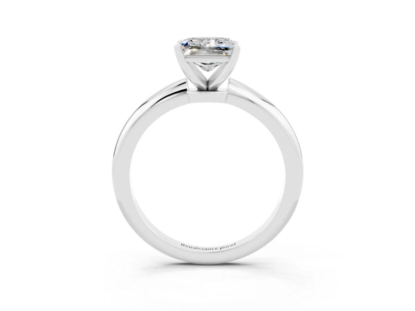 Platinum Princess Cut Moissanite Solitaire Ring with Six-Prong Setting and Classic Band