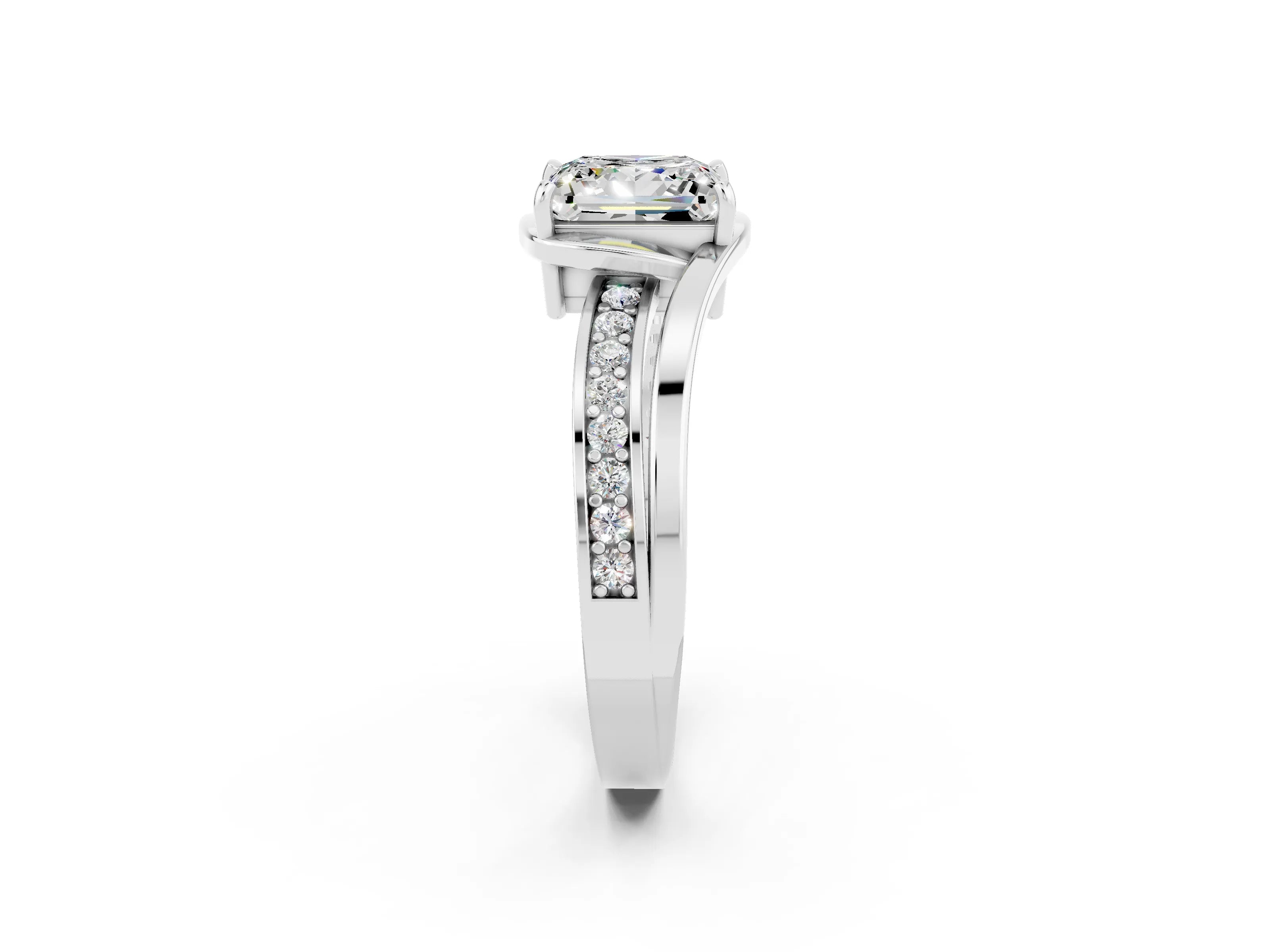 White gold Princess Cut Moissanite Solitaire Ring with Split Shank and Prong Setting_2