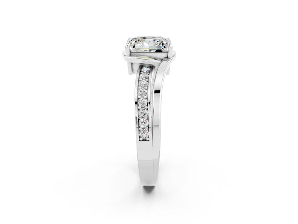 White gold Princess Cut Moissanite Solitaire Ring with Split Shank and Prong Setting