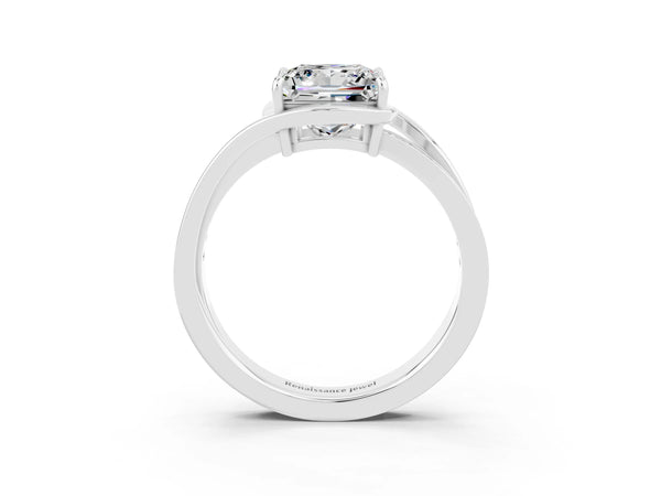 White gold Princess Cut Moissanite Solitaire Ring with Split Shank and Prong Setting