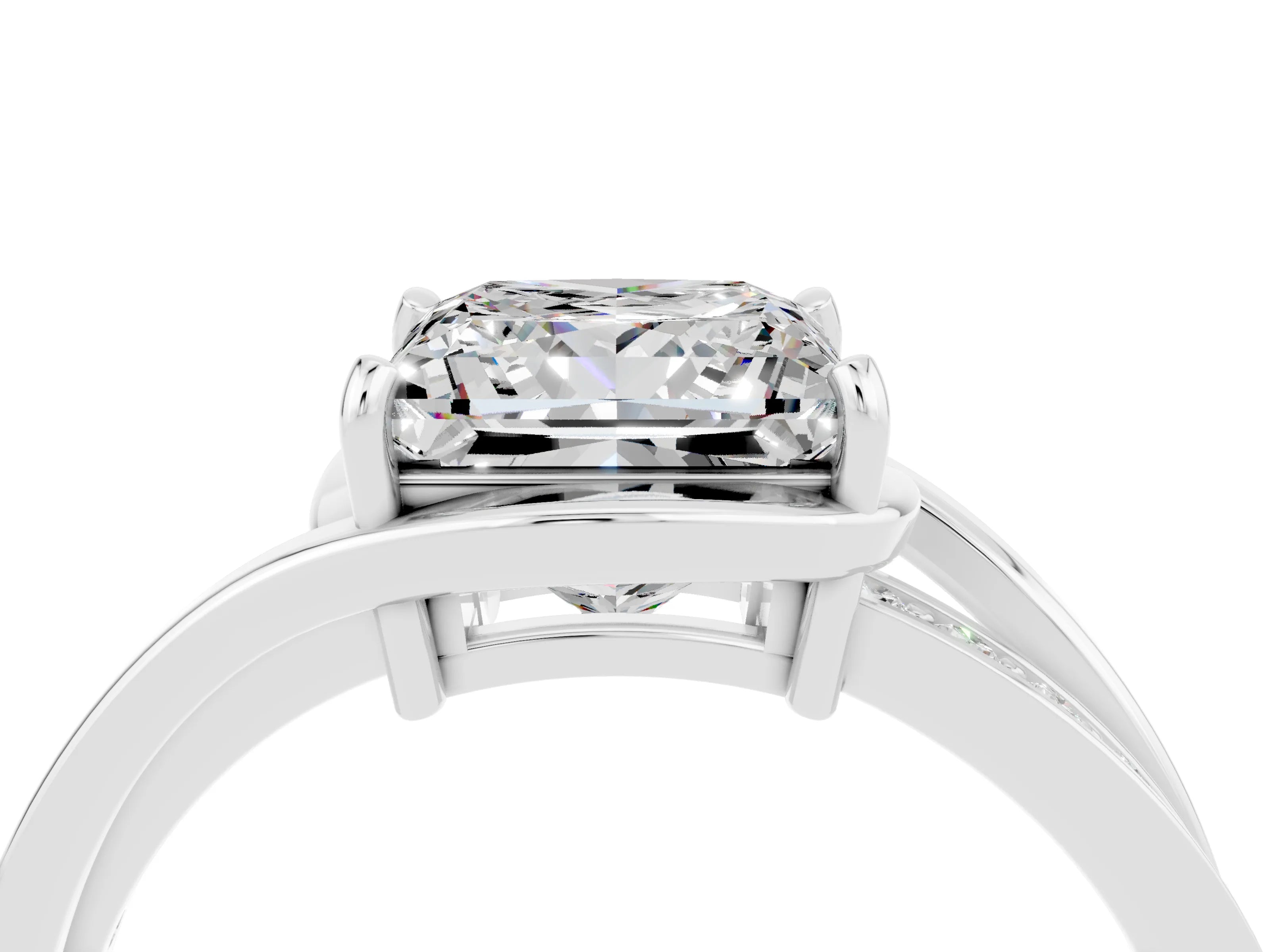 White gold Princess Cut Moissanite Solitaire Ring with Split Shank and Prong Setting_4