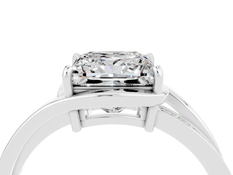 White gold Princess Cut Moissanite Solitaire Ring with Split Shank and Prong Setting_4
