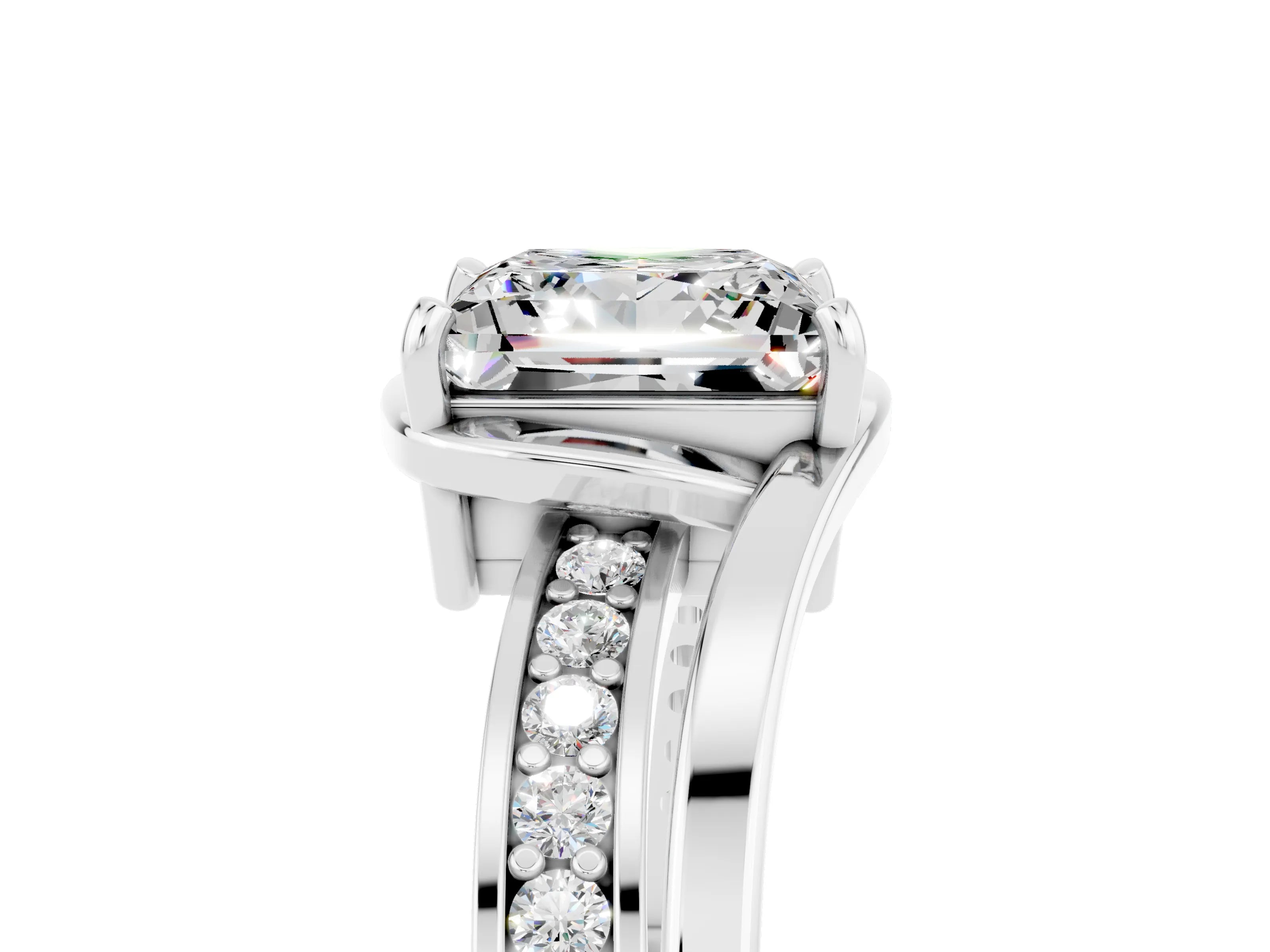 White gold Princess Cut Moissanite Solitaire Ring with Split Shank and Prong Setting_5