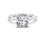 White gold Princess Cut Moissanite Solitaire Ring with Thin Band and Four-Prong Setting