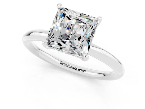 White gold Princess Cut Moissanite Solitaire Ring with Thin Band and Four-Prong Setting_1