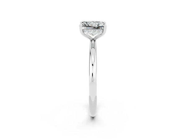 Silver Princess Cut Moissanite Solitaire Ring with Thin Band and Four-Prong Setting