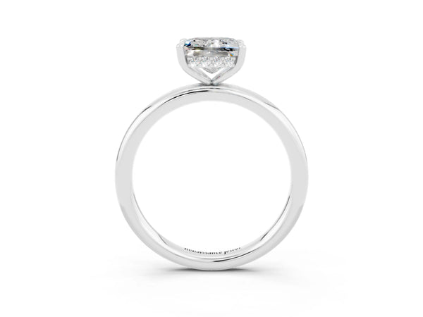 Silver Princess Cut Moissanite Solitaire Ring with Thin Band and Four-Prong Setting
