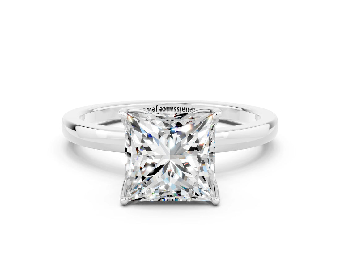 White gold Princess Cut Moissanite Solitaire Ring with Thin Band and Prong Setting_12